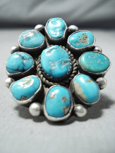 Marvelous Vintage Native American Navajo Turquoise Cluster Sterling Silver Ring Old-Nativo Arts