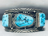 Heavy Mens Vintage Native American Navajo Turquoise Sterling Silver Leaf Bracelet-Nativo Arts