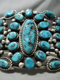 One Best Vintage Native American Navajo Turquoise Cluster Sterling Silver Bracelet Old-Nativo Arts