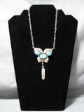 Exquisite Vintage Native American Navajo Turquoise Sterling Silver Feather Necklace Old-Nativo Arts