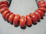 Native American Authentic Singer Chunky Coral Turquoise Sterling Silver Necklace-Nativo Arts