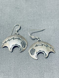 Impressive Vintage Native American Navajo Handcarved Sterling Silver Bear Earrings-Nativo Arts