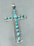 Remarkable Native American Navajo Turquoise Sterling Silver Cross Pendant-Nativo Arts