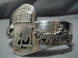 Incredible Vintage Navajo Carved Sterling Silver Native American Bracelet Old-Nativo Arts