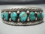 Authentic Vintage Native American Navajo Green Turquoise Sterling Silver Bracelet Old-Nativo Arts