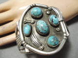 Statement Vintage Native American Navajo Lone Mountain Turquoise Sterling Silver Bracelet-Nativo Arts