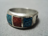 Marvelous Vintage Native American Navajo Turquoise Sterling Silver Band Ring Old-Nativo Arts