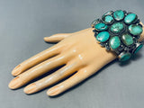 One Of The Biggest Best Vintage Native American Navajo Green Turquoise Sterling Silver Bracelet-Nativo Arts