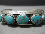 Superior Vintage Native American Navajo Old Circular Turquoise Sterling Silver Bracelet-Nativo Arts