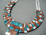 Native American One Of The Most Intricate Santo Domingo Turquoise Inlay Necklace-Nativo Arts