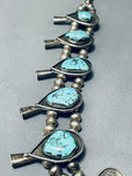 229 Gram Vintage Native American Navajo Turquoise Sterling Silver Squash Blossom Necklace-Nativo Arts