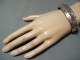 Wonderful Signed Navajo Coral Sterling Silver Bracelet Native American-Nativo Arts