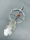 Ben Begaye (d.) Native American Navajo Coral Sterling Silver Dreamcatcher Pendant-Nativo Arts
