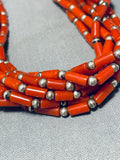 Native American Very Rare Santo Domingo Tubule Coral Sterling Silver Necklace-Nativo Arts