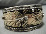 Rare Vintage Native American Navajo Herb Tsosie Gold Leaf Sterling Silver Bracelet Cuff Old-Nativo Arts