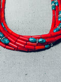 Coral Singer Native American Navajo Turquoise Sterling Silver Gold Necklace-Nativo Arts