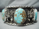 Phenomenal San Felipe 8 Turquoise Sterling Silver Scorpions Bracelet-Nativo Arts