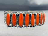Signed Native American Navajo Coral Sterliing Silver Bracelet-Nativo Arts