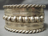 Early 1900's Vintage Native American Navajo Hand Tooled Sterling Silver Bracelet Old-Nativo Arts
