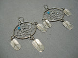 Detailed Intricate!! Vintage Native American Navajo Turquoise Drmcather Sterling Silver Earrings-Nativo Arts