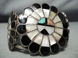 Early Huge Vintage Native American Zuni Turquoise Sterling Silver Inlay Bracelet-Nativo Arts