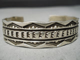 Hand Tooled Vintage Native American Navajo Detailed Sterling Silver Bracelet Old-Nativo Arts