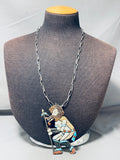 Important Big Vintage Native American Navajo Turquoise Ceremoy Dancer Sterling Silver Necklace-Nativo Arts