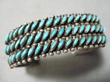 Museum Vintage Native American Zuni Slanted Turquoise Sterling Silver Bracelet Old-Nativo Arts