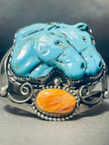 Important Fran Gomez Hand Carved Turquoise Sterling Silver Bracelet-Nativo Arts