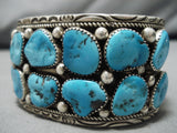 Marie Thompson Vintage Native American Navajo Sterling Silver Deepset Turquoise Bracelet-Nativo Arts