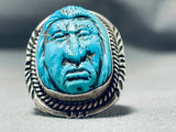 Native American One Of The Most Detailed Ever Vintage Turquoise Sterling Silver Ring-Nativo Arts