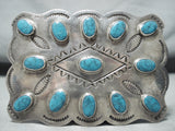 Magnificent Vintage Native American Navajo Kingman Turquoise Sterling Silver Buckle-Nativo Arts