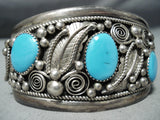 Leaf Galore Vintage Native American Navajo Turquoise Sterling Silver Bracelet Old-Nativo Arts