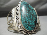 Towering Vintage Native American Navajo Green Spiderweb Turquoise Sterling Silver Bracelet Old-Nativo Arts