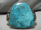 Gigantic Vintage Native American Navajo Earth Blue Turquoise Sterling Silver Bracelet Old-Nativo Arts