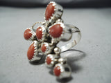 Spectacular Navajo Coral Sterling Silver Dragonfly Ring Native American-Nativo Arts