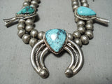Rare Turquoise Vintage Native American Navajo Sterling Silver Squash Blossom Necklace-Nativo Arts