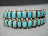 Rare Vintage Zuni Native American Navajo Squared Turquoise Sterling Silver Bracelet Old-Nativo Arts