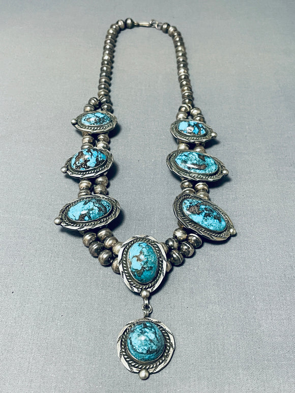 One Of Best Ever Vintage Native American Navajo Domed Bisbee Turquoise Sterling Silver Necklace-Nativo Arts