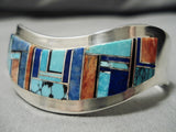 Important Vintage Native American Navajo Eddie Becenti Turquoise Inlay Sterling Silver Bracelet-Nativo Arts