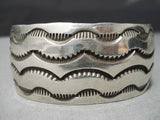 Hand Wrought Wide Vintage Navajo Sterling Silver Native American Bracelet Old-Nativo Arts