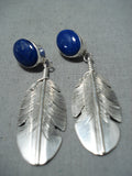 Impressive Navajo Lapis Sterling Silver Feather Earrings Native American-Nativo Arts