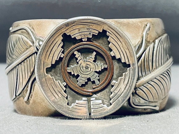 Important Vintage Native American Navajo Handmade Basket Sterling Silver Bracelet-Nativo Arts