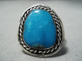 Authentic Vintage Native American Navajo Blue Gem Turquoise Sterling Silver Ring-Nativo Arts