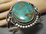 Huge Domed Royston Turquoise Vintage Native American Navajo Sterling Silver Bracelet Cuff-Nativo Arts