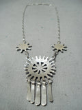 Intricate Vintage Native American Zuni Turquoise Sterling Silver Dangle Necklace Old-Nativo Arts