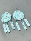 Rare Native American Navajo Turquoise Sterling Silver Tanya Tucker Style Earrings-Nativo Arts