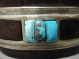 Very Unique Vintage Native American Navajo Ironwood Turquoise Sterling Silver Bracelet Old-Nativo Arts