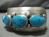 Magnificent Vintage Native American Navajo Large Turquoise Sterling Silver Convex Bracelet-Nativo Arts