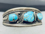 Ornate Vintage Native American Hopi 3 Carlin Turquoise Sterling Silver Bracelet-Nativo Arts
